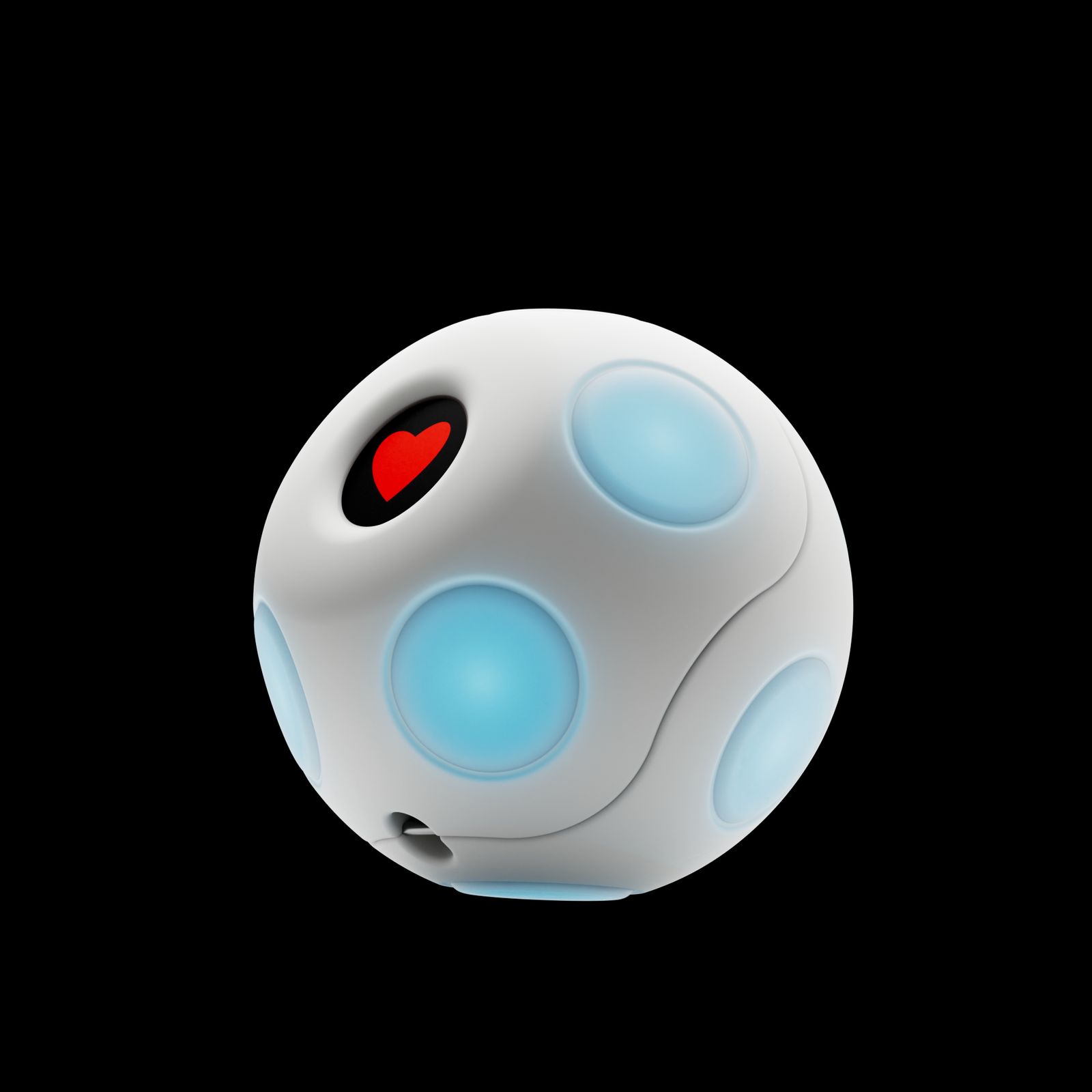 Complete PALL0 device with illuminated touch points and a heart on its display