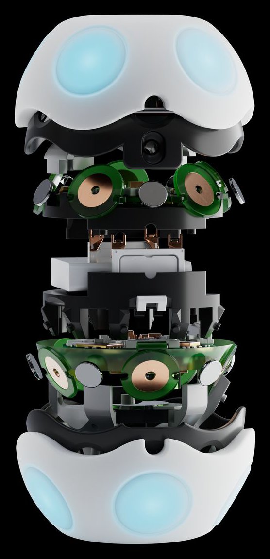 Exploded PALL0 render showing the shell, sensors and circuit boards